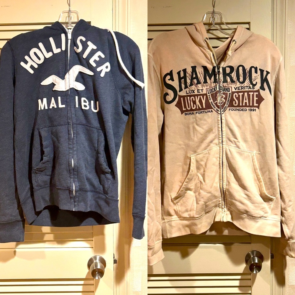 2 Hoodie Zip Up Jackets Men’s Medium Hollister & Lucky Brand